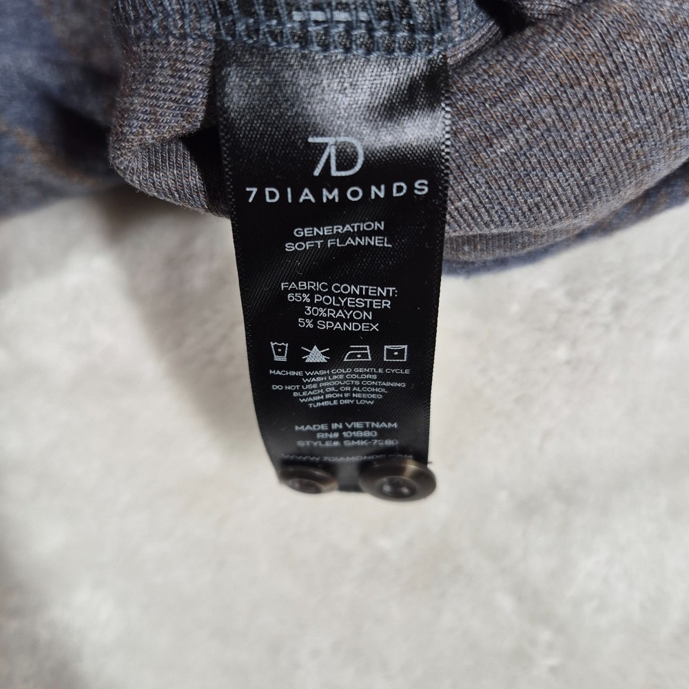 7‎ Diamonds Generation Soft Flannel Shirt Men's XL Blue Brown Plaid Stretch NWT - Picture 7 of 9